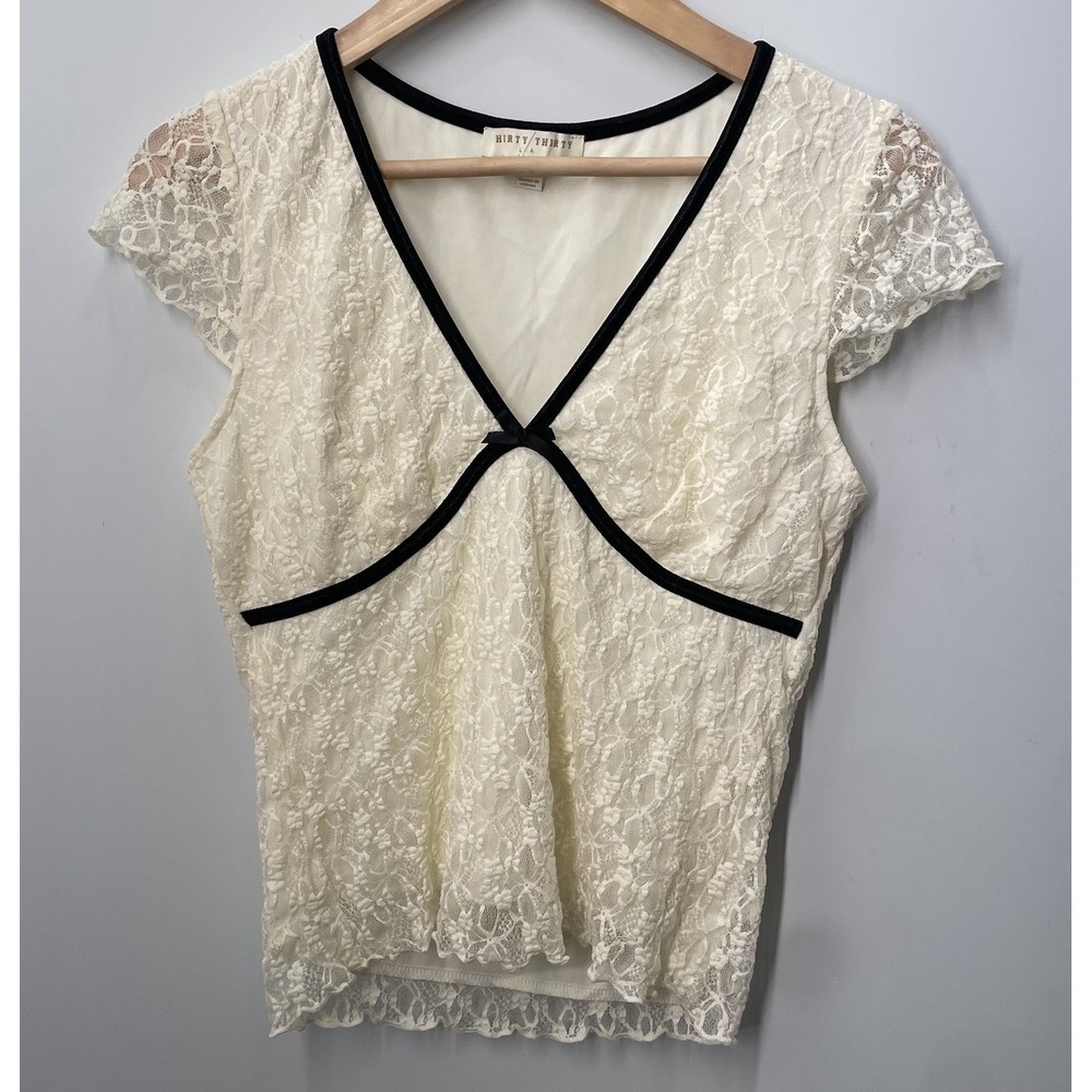 Thirty Thirty Cream Lace Babydoll Top Womens Size Large Coquette Romantic Dainty